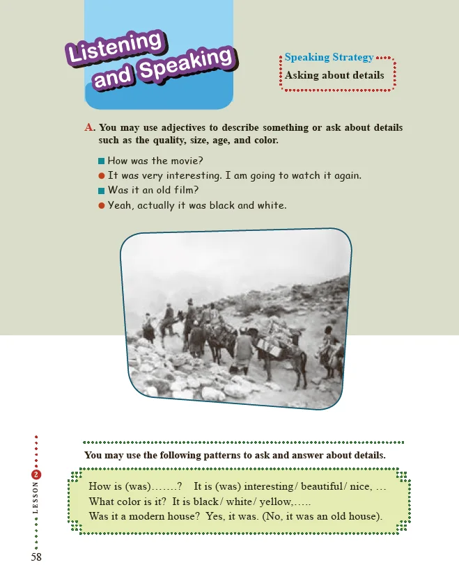 ترجمه صفحه ۵۸| Listening & Speaking (Asking about details)