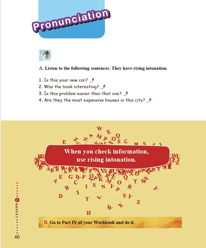 ترجمه صفحه ۶۰: Pronunciation (Rising Intonation)