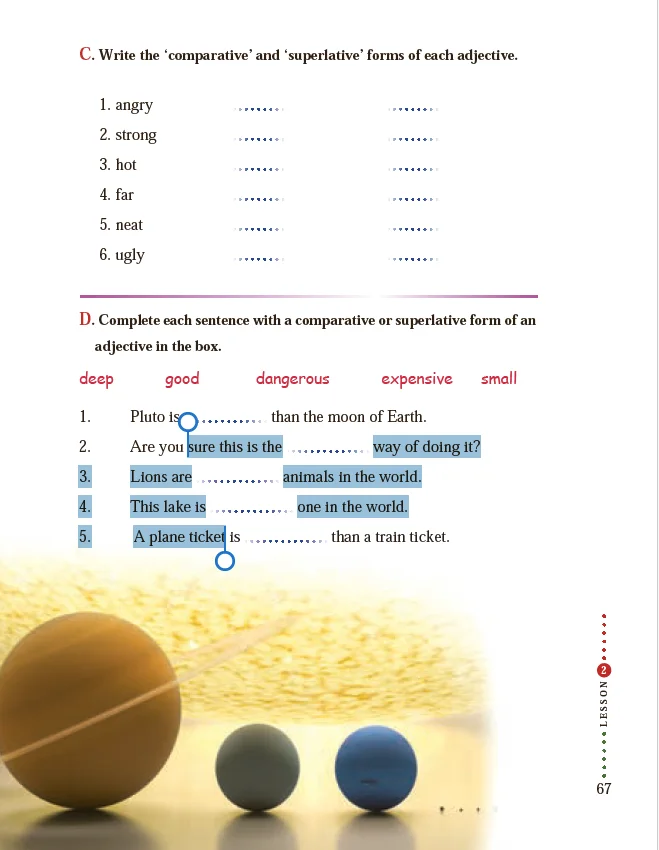 ترجمه صفحه ۶۷ زبان دهم — تمرین‌های Comparative و Superlative (با جواب)